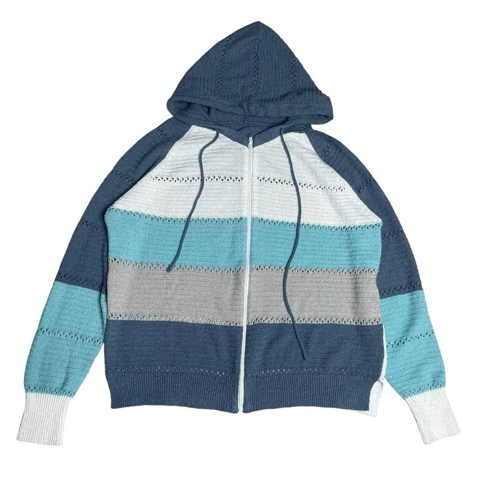 Multi-coloured knitted zip-up hoodie